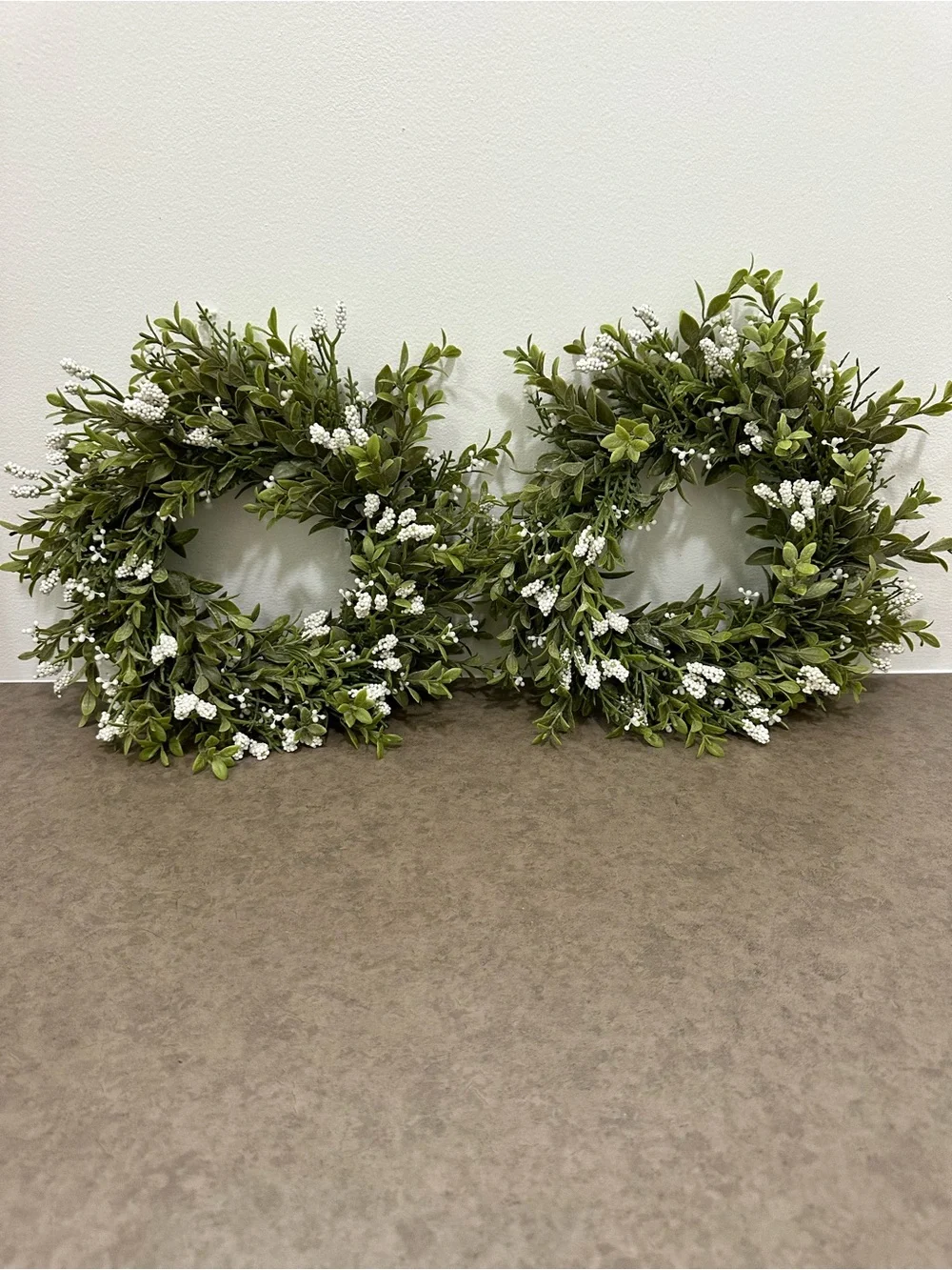 Lush Green Boxwood Wreath with White Berry Accents Faux 12-13” Set of 2 Match